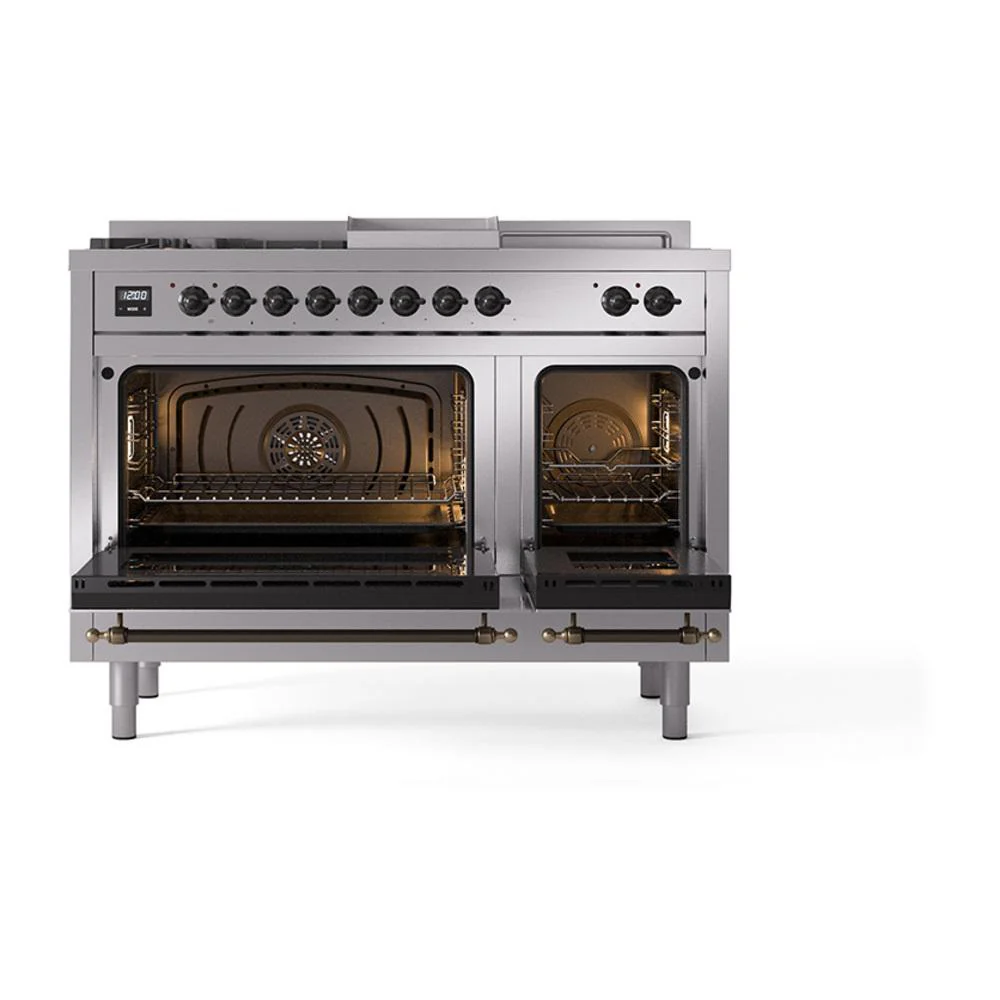 Ilve UN48FSNMPSSB Ilve Un48Fsnmpssb Nostalgie Ii Noblesse 48" Dual Fuel Range (5 Sealed Burners + Griddle + French Top, Natural Gas, Triple Glass Door, Stainless Steel, Burnished) - Image 3