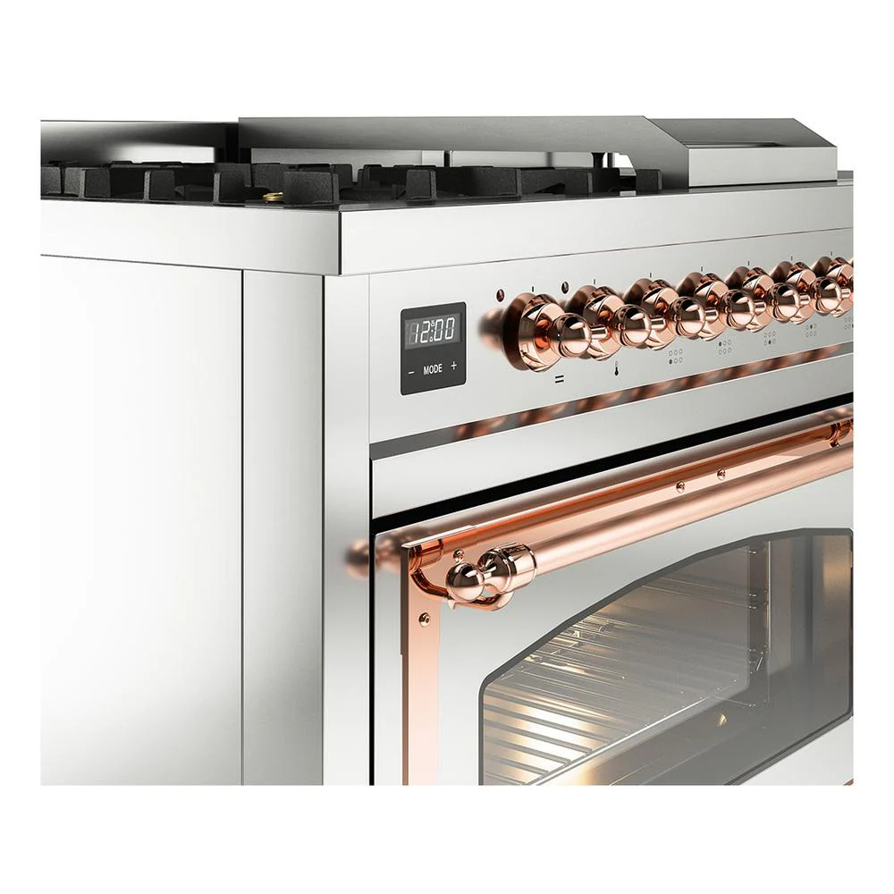 Ilve UN48FSNMPSSP Ilve Un48Fsnmpssp Nostalgie Ii Noblesse 48" Dual Fuel Range (5 Sealed Burners + Griddle + French Top, Natural Gas, Triple Glass Door, Stainless Steel, Copper) - Image 7