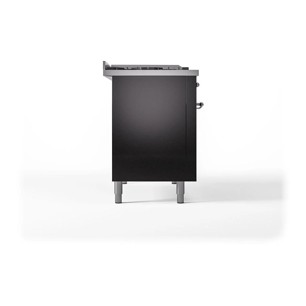 Ilve UN48FSQNMPBKCLP Ilve Un48Fsqnmpbkclp Nostalgie Ii Noblesse 48" Dual Fuel Range (5 Sealed Burners + Griddle + French Top, Liquid Propane, Solid Door, Glossy Black, Chrome) - Image 4