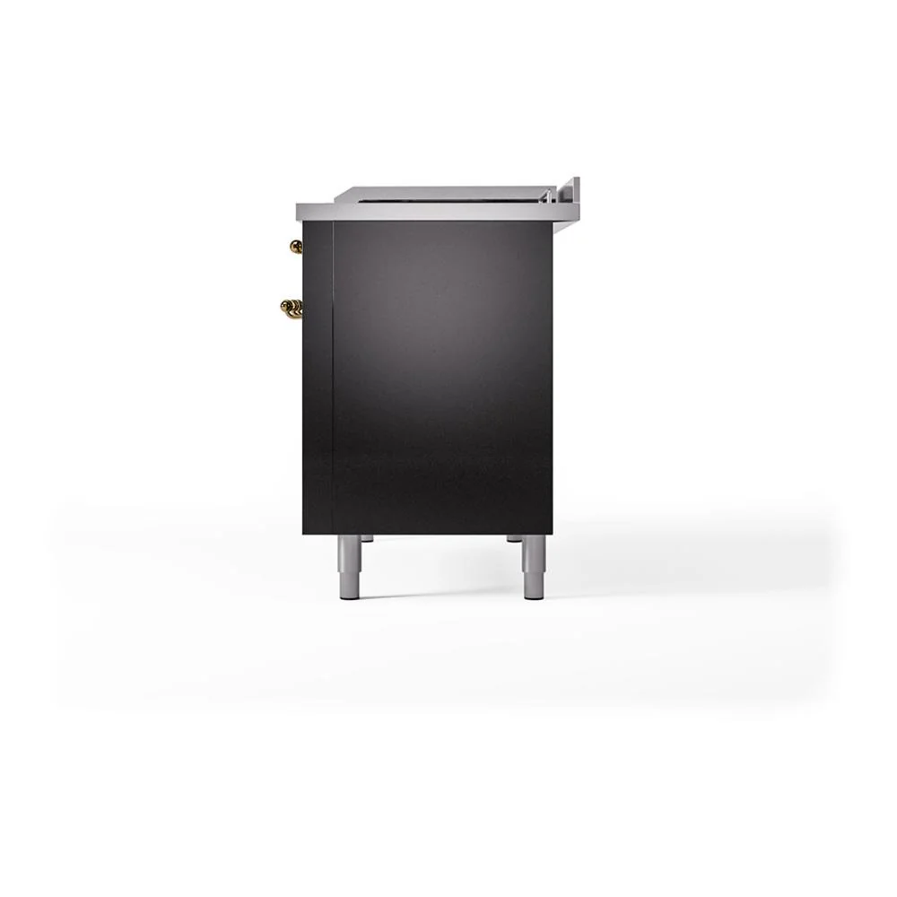 Ilve UN48FSQNMPBKGLP Ilve Un48Fsqnmpbkglp Nostalgie Ii Noblesse 48" Dual Fuel Range (5 Sealed Burners + Griddle + French Top, Liquid Propane, Solid Door, Glossy Black, Brass) - Image 5