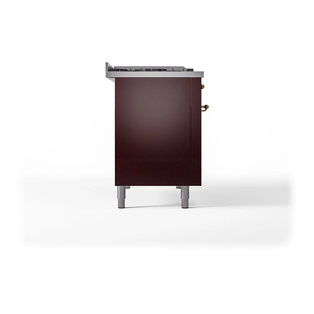 Ilve UN48FSQNMPBUGLP Ilve Un48Fsqnmpbuglp Nostalgie Ii Noblesse 48" Dual Fuel Range (5 Sealed Burners + Griddle + French Top, Liquid Propane, Solid Door, Burgundy, Brass) - Image 4