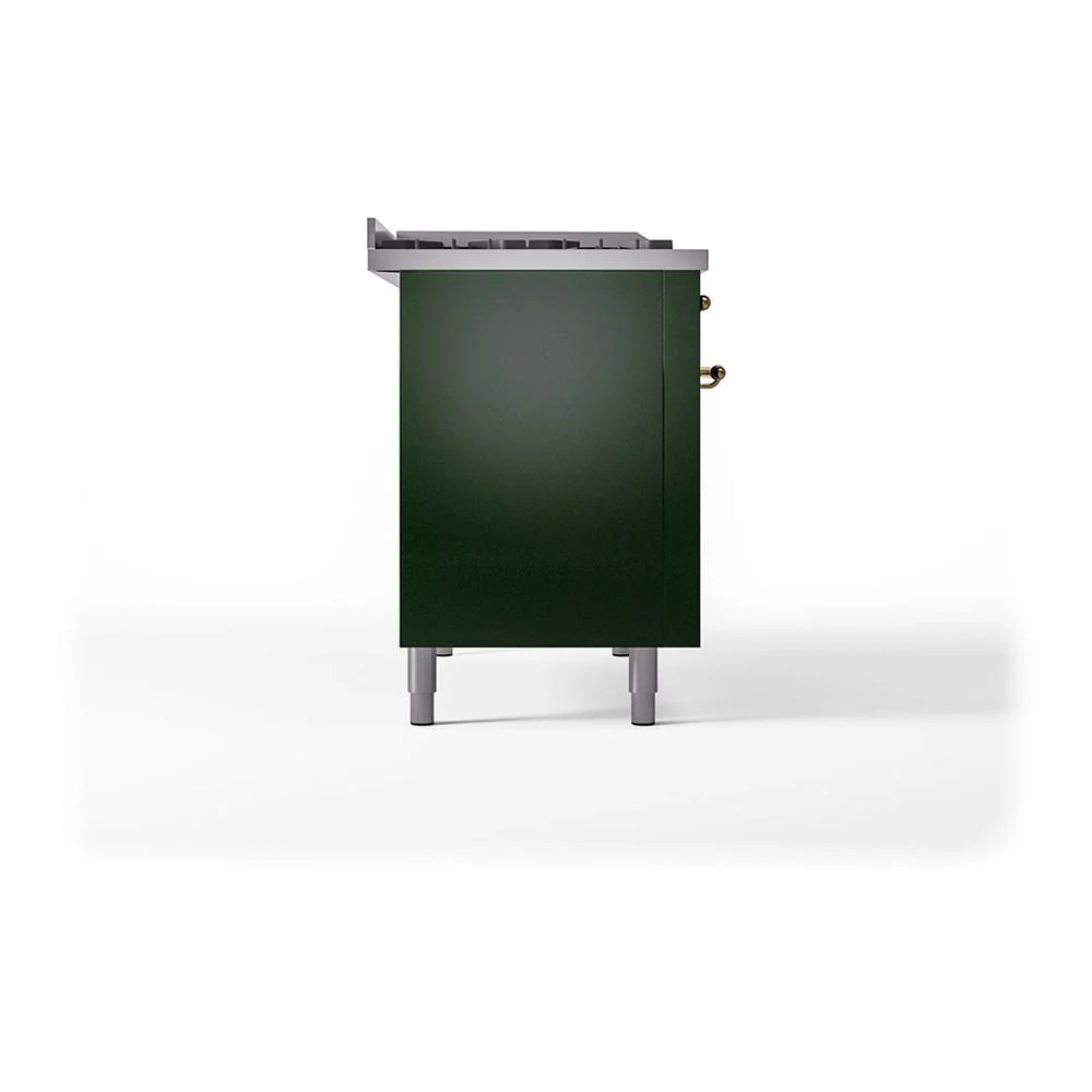 Ilve UN48FSQNMPEGGLP Ilve Un48Fsqnmpegglp Nostalgie Ii Noblesse 48" Dual Fuel Range (5 Sealed Burners + Griddle + French Top, Liquid Propane, Solid Door, Emerald Green, Brass) - Image 4