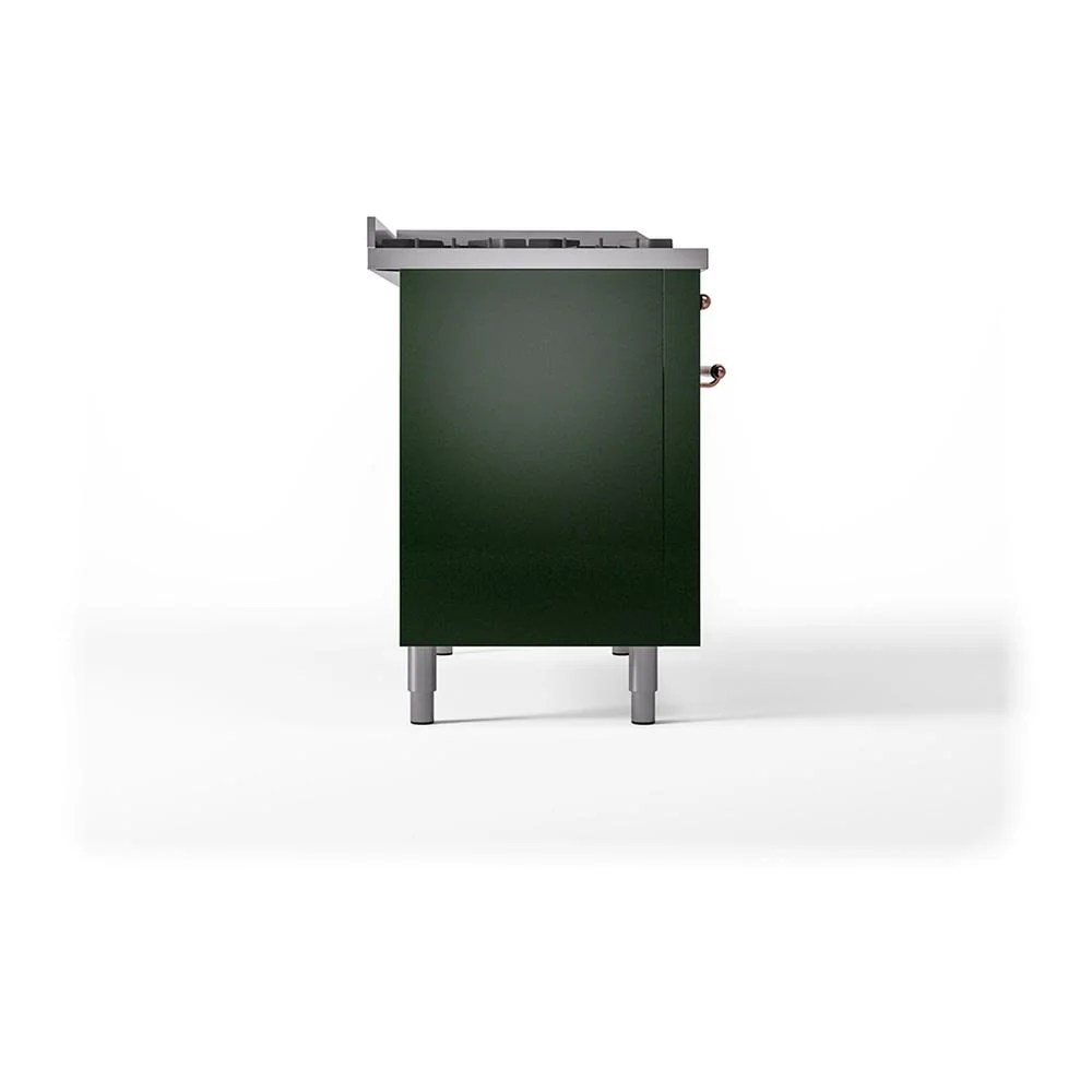 Ilve UN48FSQNMPEGPLP Ilve Un48Fsqnmpegplp Nostalgie Ii Noblesse 48" Dual Fuel Range (5 Sealed Burners + Griddle + French Top, Liquid Propane, Solid Door, Emerald Green, Copper) - Image 4