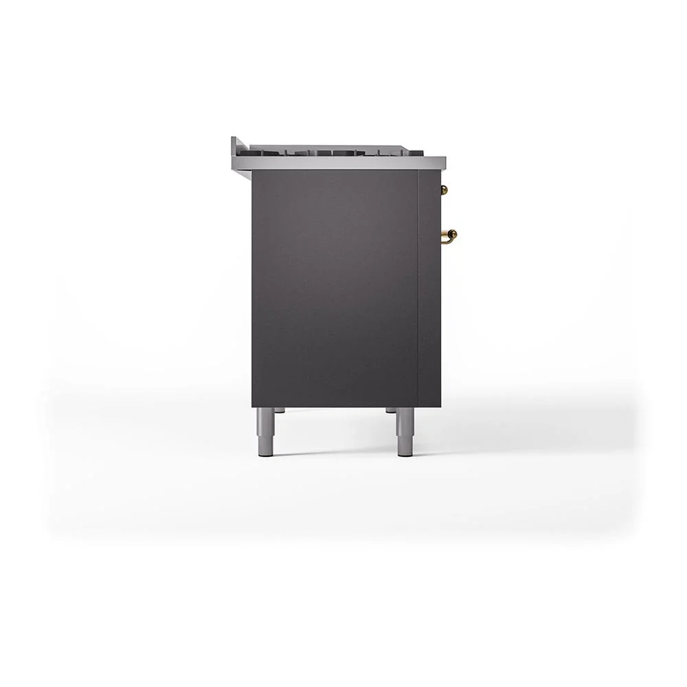 Ilve UN48FSQNMPMGGLP Ilve Un48Fsqnmpmgglp Nostalgie Ii Noblesse 48" Dual Fuel Range (5 Sealed Burners + Griddle + French Top, Liquid Propane, Solid Door, Graphite Matte, Brass) - Image 4