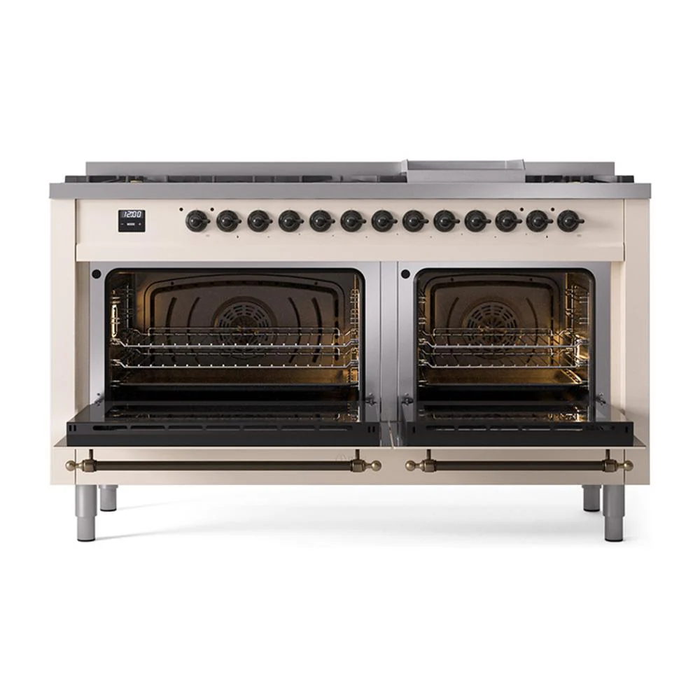 Ilve UN60FNMPAWBLP Ilve Un60Fnmpawblp Nostalgie Ii Noblesse 60" Dual Fuel Range (9 Sealed Burners + Griddle, Liquid Propane, Triple Glass Door, Antique White, Burnished) - Image 3