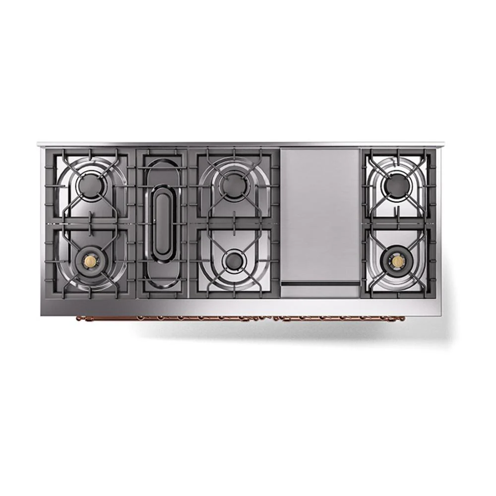 Ilve UN60FNMPAWP Ilve Un60Fnmpawp Nostalgie Ii Noblesse 60" Dual Fuel Range (9 Sealed Burners + Griddle, Natural Gas, Triple Glass Door, Antique White, Copper) - Image 8