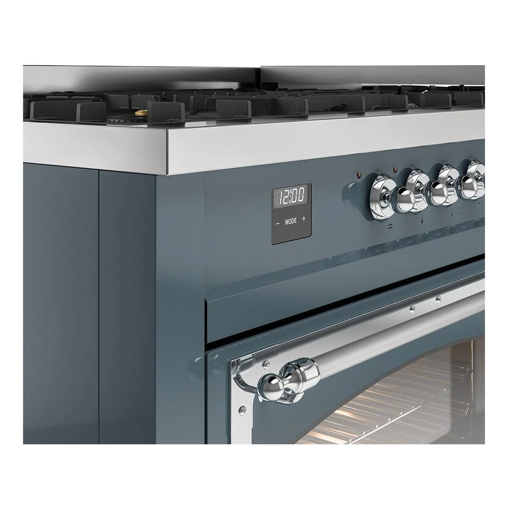 Ilve UN60FNMPBGCLP Ilve Un60Fnmpbgclp Nostalgie Ii Noblesse 60" Dual Fuel Range (9 Sealed Burners + Griddle, Liquid Propane, Triple Glass Door, Blue Grey, Chrome) - Image 7