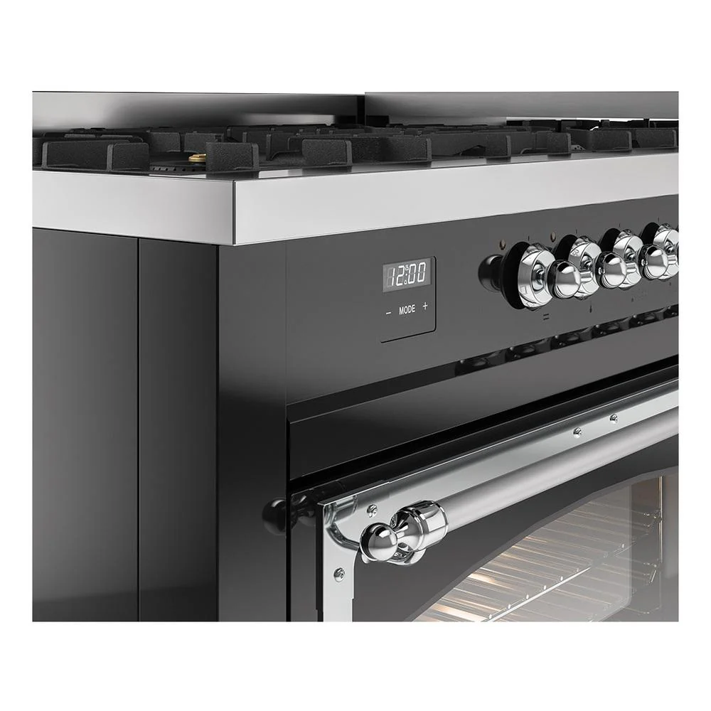 Ilve UN60FNMPBKCLP Ilve Un60Fnmpbkclp Nostalgie Ii Noblesse 60" Dual Fuel Range (9 Sealed Burners + Griddle, Liquid Propane, Triple Glass Door, Glossy Black, Chrome) - Image 7