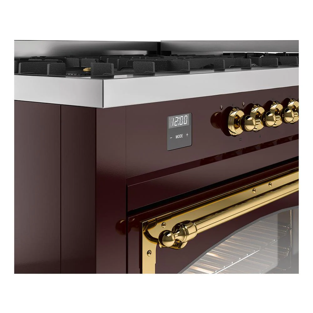 Ilve UN60FNMPBUG Ilve Un60Fnmpbug Nostalgie Ii Noblesse 60" Dual Fuel Range (9 Sealed Burners + Griddle, Natural Gas, Triple Glass Door, Burgundy, Brass) - Image 7