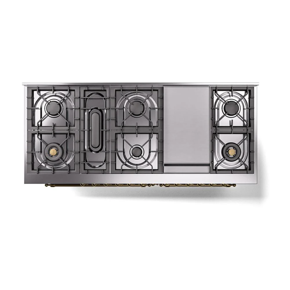 Ilve UN60FNMPBUG Ilve Un60Fnmpbug Nostalgie Ii Noblesse 60" Dual Fuel Range (9 Sealed Burners + Griddle, Natural Gas, Triple Glass Door, Burgundy, Brass) - Image 8