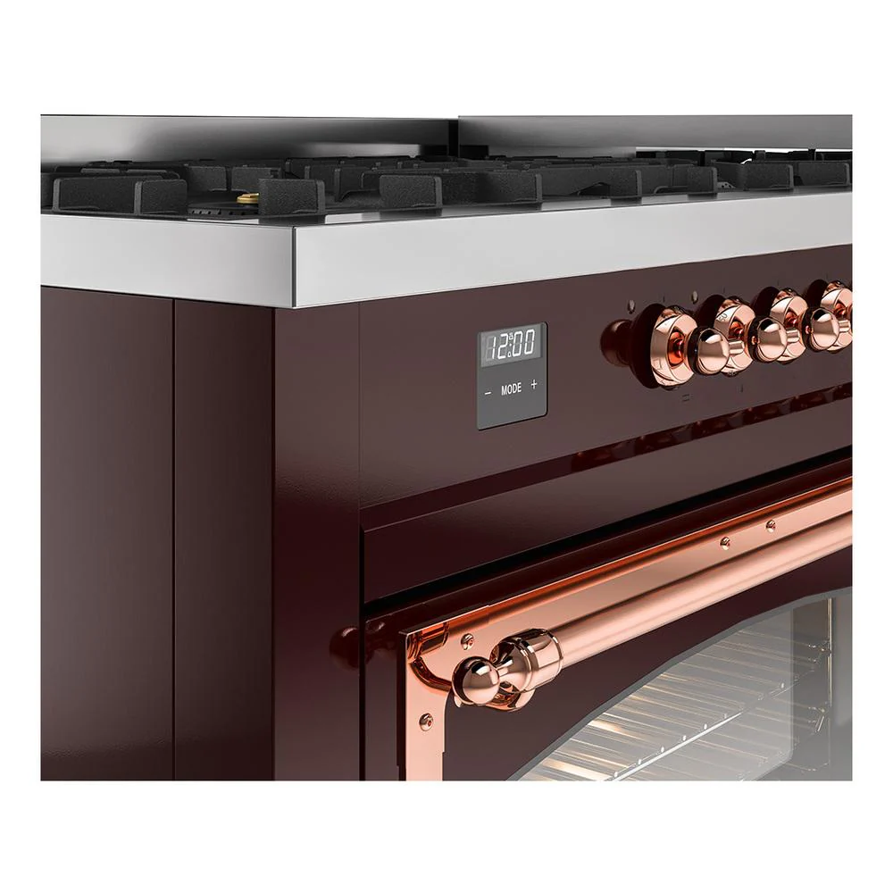 Ilve UN60FNMPBUP Ilve Un60Fnmpbup Nostalgie Ii Noblesse 60" Dual Fuel Range (9 Sealed Burners + Griddle, Natural Gas, Triple Glass Door, Burgundy, Copper) - Image 7