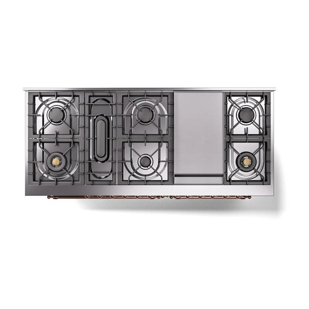 Ilve UN60FNMPBUPLP Ilve Un60Fnmpbuplp Nostalgie Ii Noblesse 60" Dual Fuel Range (9 Sealed Burners + Griddle, Liquid Propane, Triple Glass Door, Burgundy, Copper) - Image 8