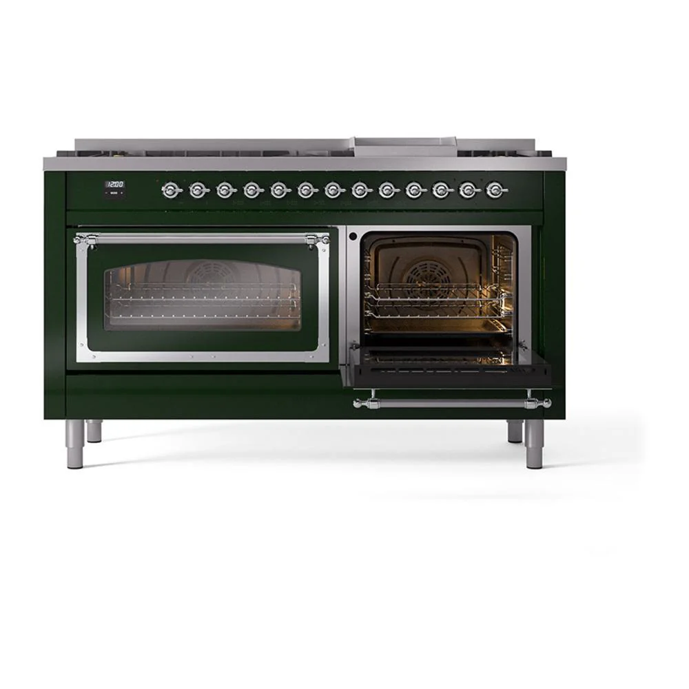 Ilve UN60FNMPEGC Ilve Un60Fnmpegc Nostalgie Ii Noblesse 60" Dual Fuel Range (9 Sealed Burners + Griddle, Natural Gas, Triple Glass Door, Emerald Green, Chrome) - Image 5