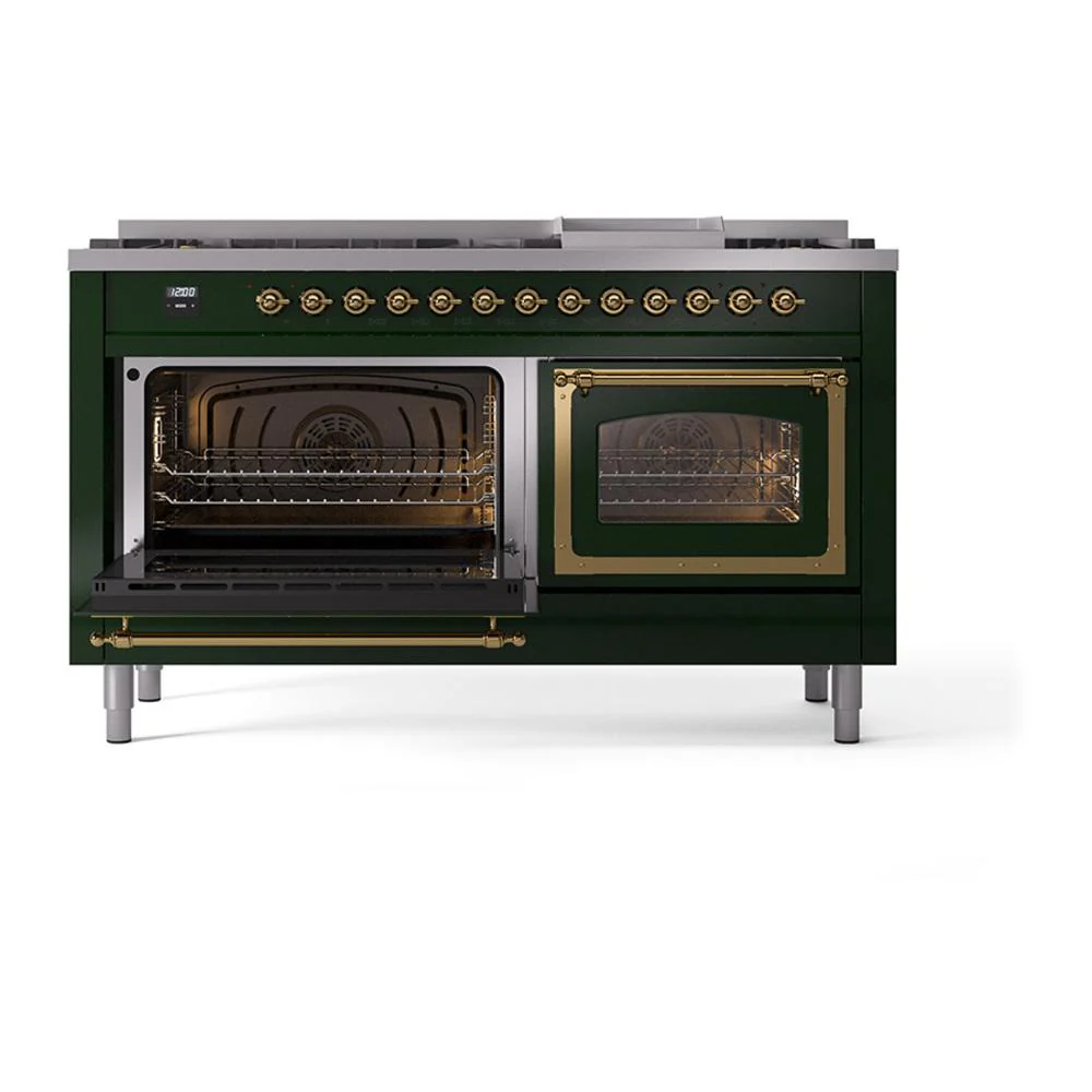 Ilve UN60FNMPEGG Ilve Un60Fnmpegg Nostalgie Ii Noblesse 60" Dual Fuel Range (9 Sealed Burners + Griddle, Natural Gas, Triple Glass Door, Emerald Green, Brass) - Image 4