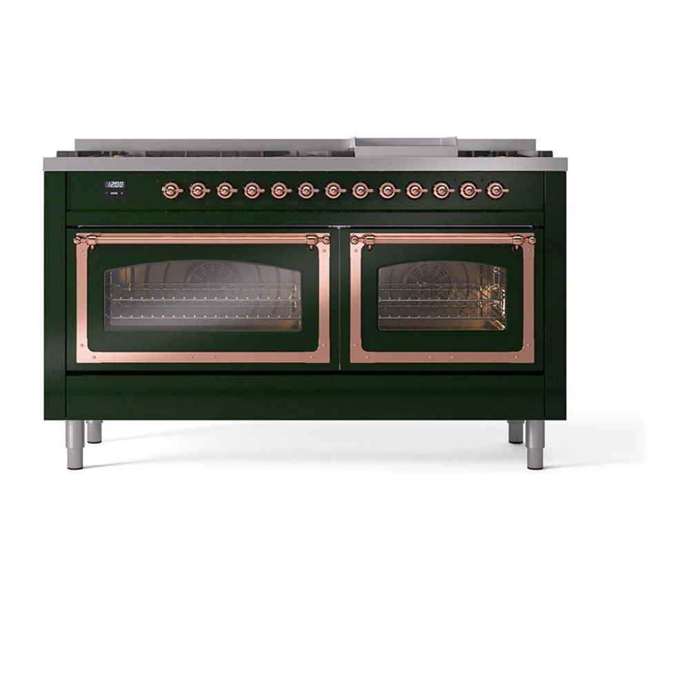 Ilve UN60FNMPEGPLP Ilve Un60Fnmpegplp Nostalgie Ii Noblesse 60" Dual Fuel Range (9 Sealed Burners + Griddle, Liquid Propane, Triple Glass Door, Emerald Green, Copper) - Image 2