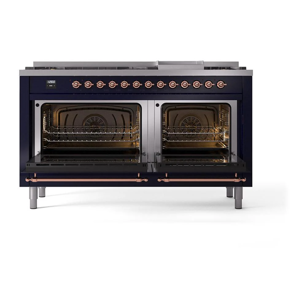 Ilve UN60FNMPMBP Ilve Un60Fnmpmbp Nostalgie Ii Noblesse 60" Dual Fuel Range (9 Sealed Burners + Griddle, Natural Gas, Triple Glass Door, Midnight Blue, Copper) - Image 3
