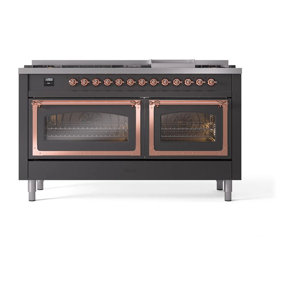 Ilve UN60FNMPMGP Ilve Un60Fnmpmgp Nostalgie Ii Noblesse 60" Dual Fuel Range (9 Sealed Burners + Griddle, Natural Gas, Triple Glass Door, Graphite Matte, Copper) - Image 2
