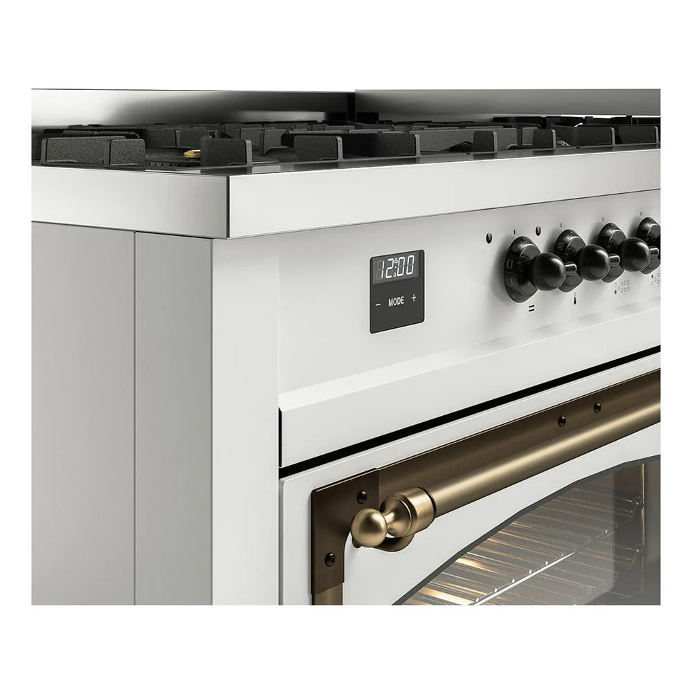 Ilve UN60FNMPWHB Ilve Un60Fnmpwhb Nostalgie Ii Noblesse 60" Dual Fuel Range (9 Sealed Burners + Griddle, Natural Gas, Triple Glass Door, White, Burnished) - Image 7