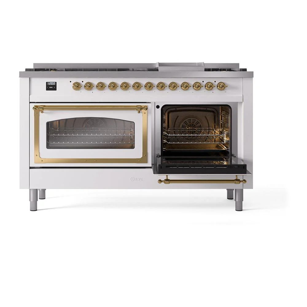 Ilve UN60FNMPWHP Ilve Un60Fnmpwhp Nostalgie Ii Noblesse 60" Dual Fuel Range (9 Sealed Burners + Griddle, Natural Gas, Triple Glass Door, White, Copper) - Image 5