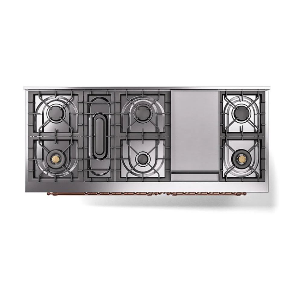 Ilve UN60FNMPWHP Ilve Un60Fnmpwhp Nostalgie Ii Noblesse 60" Dual Fuel Range (9 Sealed Burners + Griddle, Natural Gas, Triple Glass Door, White, Copper) - Image 8
