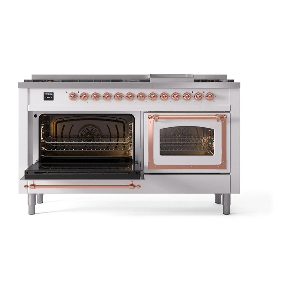 Ilve UN60FNMPWHPLP Ilve Un60Fnmpwhplp Nostalgie Ii Noblesse 60" Dual Fuel Range (9 Sealed Burners + Griddle, Liquid Propane, Triple Glass Door, White, Copper) - Image 4