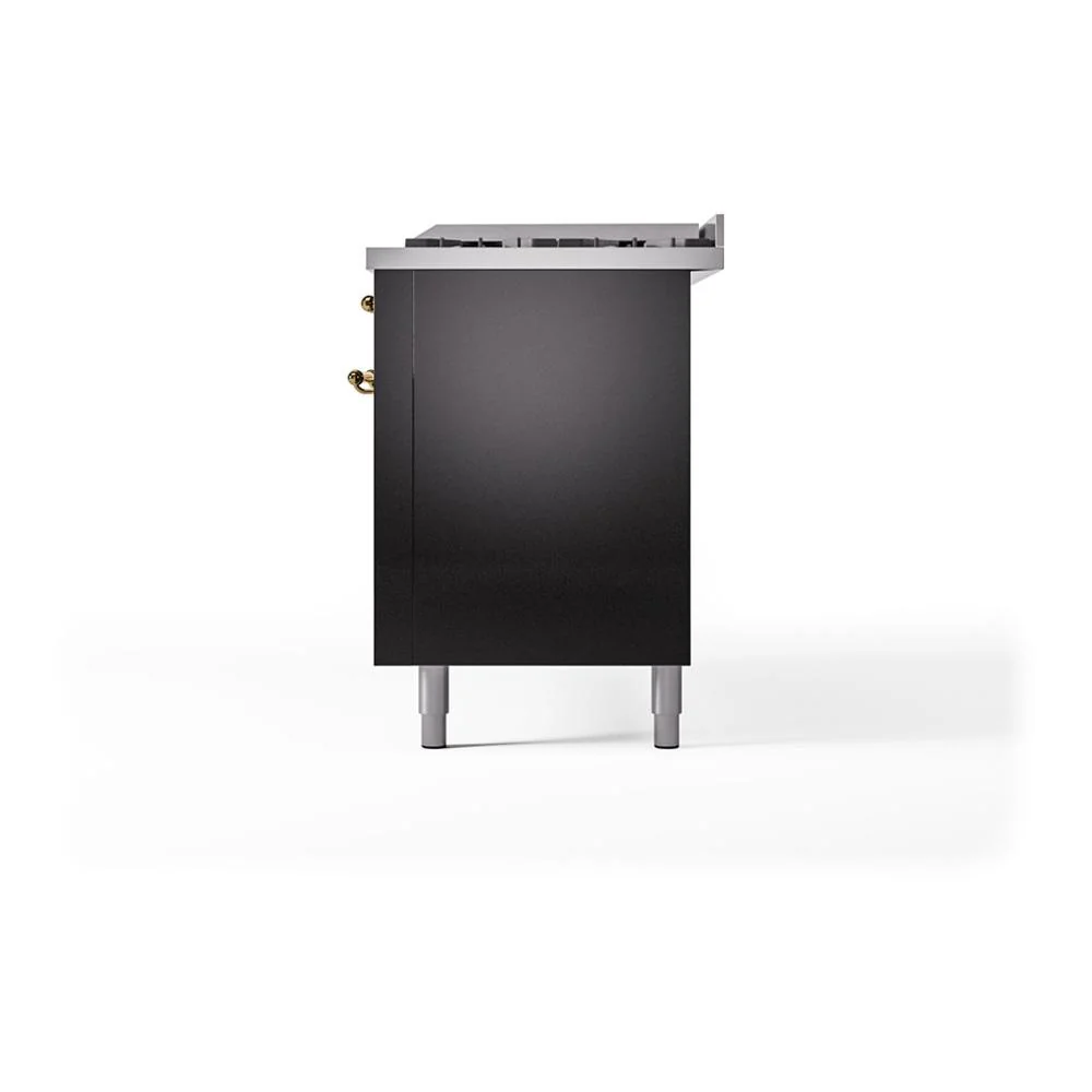 Ilve UN60FQNMPBKG Ilve Un60Fqnmpbkg Nostalgie Ii Noblesse 60" Dual Fuel Range (9 Sealed Burners + Griddle, Natural Gas, Solid Door, Glossy Black, Brass) - Image 6
