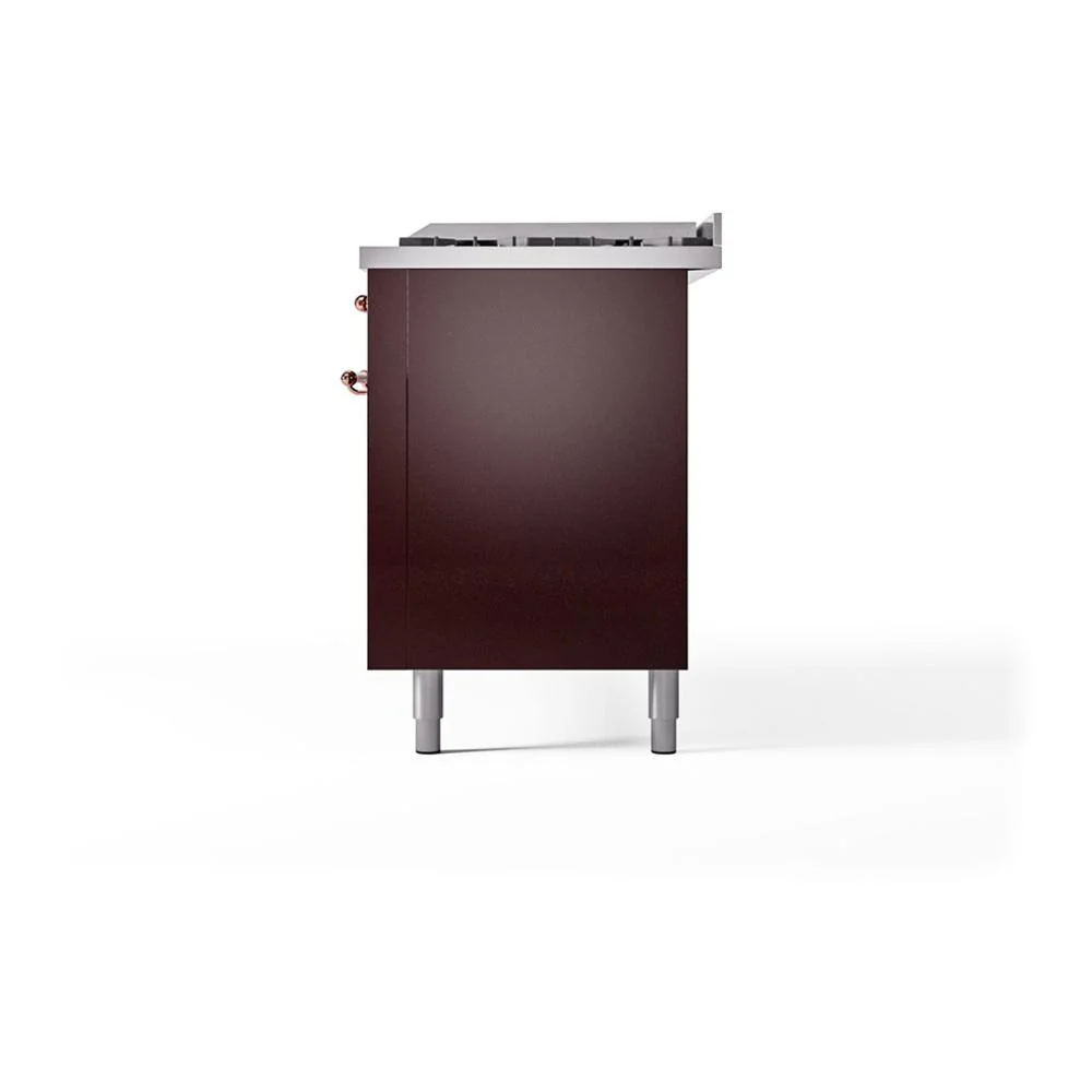 Ilve UN60FQNMPBUPLP Ilve Un60Fqnmpbuplp Nostalgie Ii Noblesse 60" Dual Fuel Range (9 Sealed Burners + Griddle, Liquid Propane, Solid Door, Burgundy, Copper) - Image 6