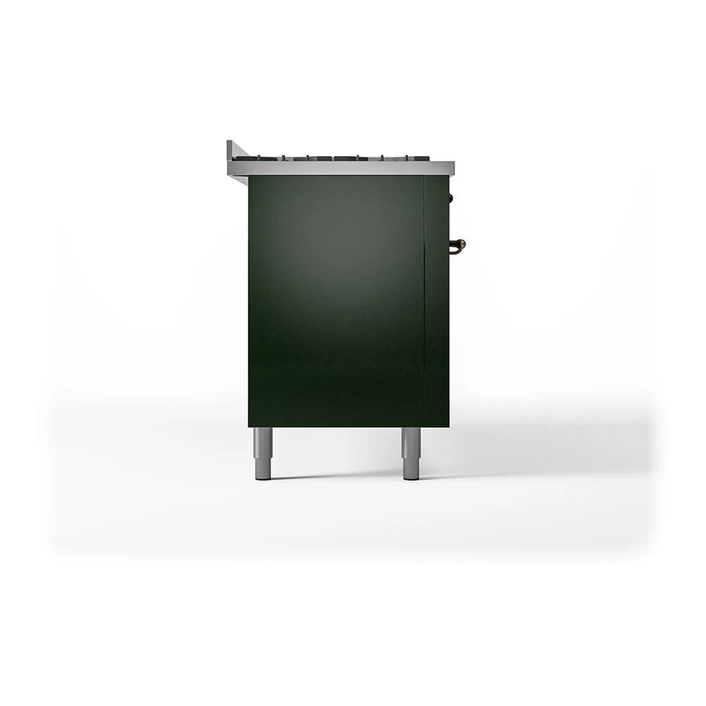 Ilve UN60FQNMPEGBLP Ilve Un60Fqnmpegblp Nostalgie Ii Noblesse 60" Dual Fuel Range (9 Sealed Burners + Griddle, Liquid Propane, Solid Door, Emerald Green, Burnished) - Image 5