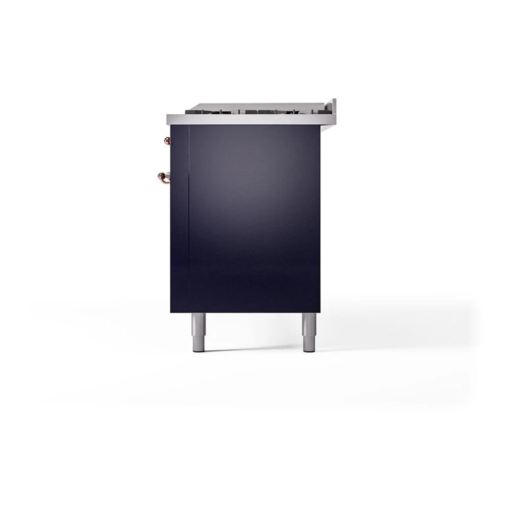 Ilve UN60FQNMPMBPLP Ilve Un60Fqnmpmbplp Nostalgie Ii Noblesse 60" Dual Fuel Range (9 Sealed Burners + Griddle, Liquid Propane, Solid Door, Midnight Blue, Copper) - Image 6