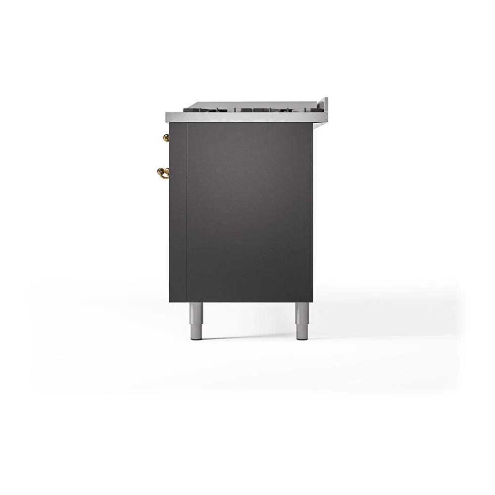 Ilve UN60FQNMPMGGLP Ilve Un60Fqnmpmgglp Nostalgie Ii Noblesse 60" Dual Fuel Range (9 Sealed Burners + Griddle, Liquid Propane, Solid Door, Graphite Matte, Brass) - Image 6