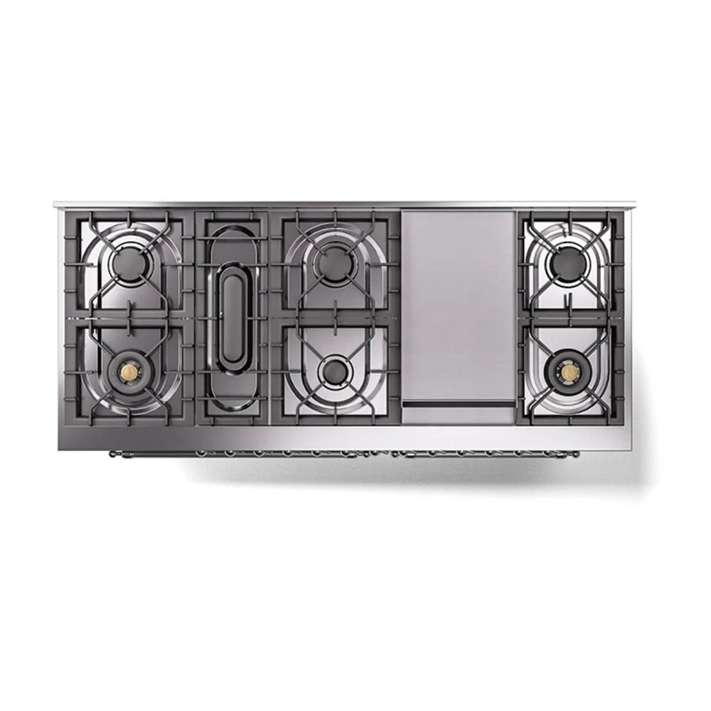 Ilve UN60FQNMPSSC Ilve Un60Fqnmpssc Nostalgie Ii Noblesse 60" Dual Fuel Range (9 Sealed Burners + Griddle, Natural Gas, Solid Door, Stainless Steel, Chrome) - Image 3
