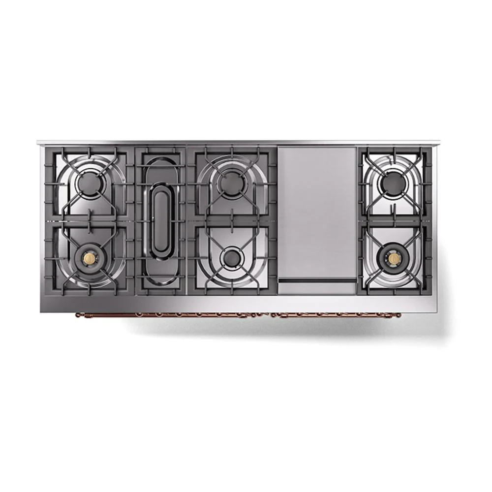 Ilve UN60FQNMPSSPLP Ilve Un60Fqnmpssplp Nostalgie Ii Noblesse 60" Dual Fuel Range (9 Sealed Burners + Griddle, Liquid Propane, Solid Door, Stainless Steel, Copper) - Image 3