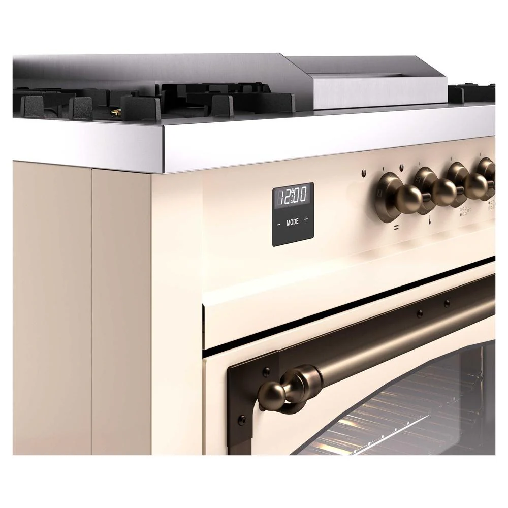 Ilve UN60FSNMPAWBLP Ilve Un60Fsnmpawblp Nostalgie Ii Noblesse 60" Dual Fuel Range (7 Sealed Burners + Griddle + French Top, Liquid Propane, Triple Glass Door, Antique White, Burnished) - Image 7
