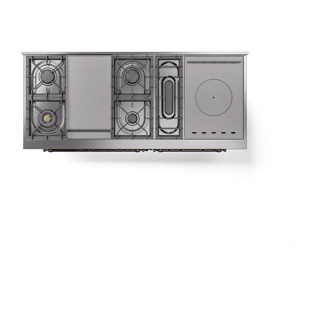 Ilve UN60FSNMPBGB Ilve Un60Fsnmpbgb Nostalgie Ii Noblesse 60" Dual Fuel Range (7 Sealed Burners + Griddle + French Top, Natural Gas, Triple Glass Door, Blue Grey, Burnished) - Image 8