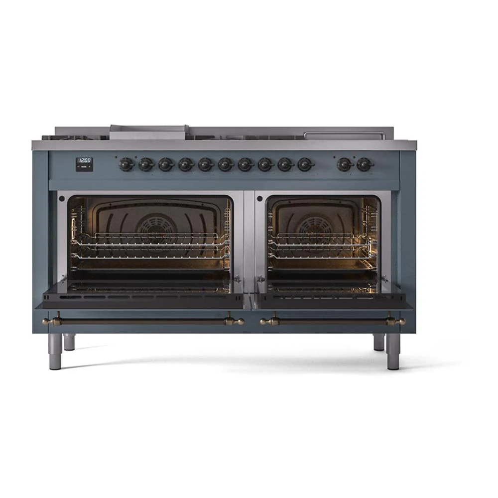 Ilve UN60FSNMPBGBLP Ilve Un60Fsnmpbgblp Nostalgie Ii Noblesse 60" Dual Fuel Range (7 Sealed Burners + Griddle + French Top, Liquid Propane, Triple Glass Door, Blue Grey, Burnished) - Image 3