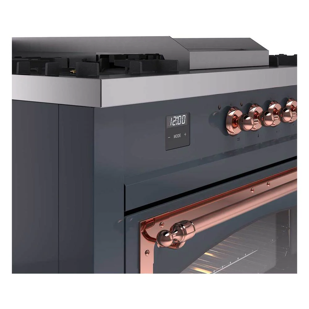 Ilve UN60FSNMPBGP Ilve Un60Fsnmpbgp Nostalgie Ii Noblesse 60" Dual Fuel Range (7 Sealed Burners + Griddle + French Top, Natural Gas, Triple Glass Door, Blue Grey, Copper) - Image 7