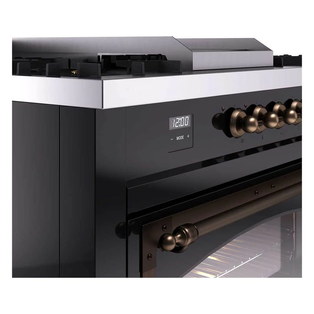 Ilve UN60FSNMPBKB Ilve Un60Fsnmpbkb Nostalgie Ii Noblesse 60" Dual Fuel Range (7 Sealed Burners + Griddle + French Top, Natural Gas, Triple Glass Door, Glossy Black, Burnished) - Image 7