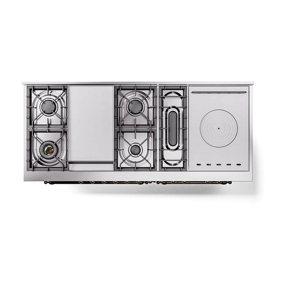 Ilve UN60FSNMPBUBLP Ilve Un60Fsnmpbublp Nostalgie Ii Noblesse 60" Dual Fuel Range (7 Sealed Burners + Griddle + French Top, Liquid Propane, Triple Glass Door, Burgundy, Burnished) - Image 8