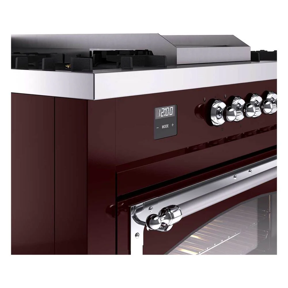 Ilve UN60FSNMPBUC Ilve Un60Fsnmpbuc Nostalgie Ii Noblesse 60" Dual Fuel Range (7 Sealed Burners + Griddle + French Top, Natural Gas, Triple Glass Door, Burgundy, Chrome) - Image 7