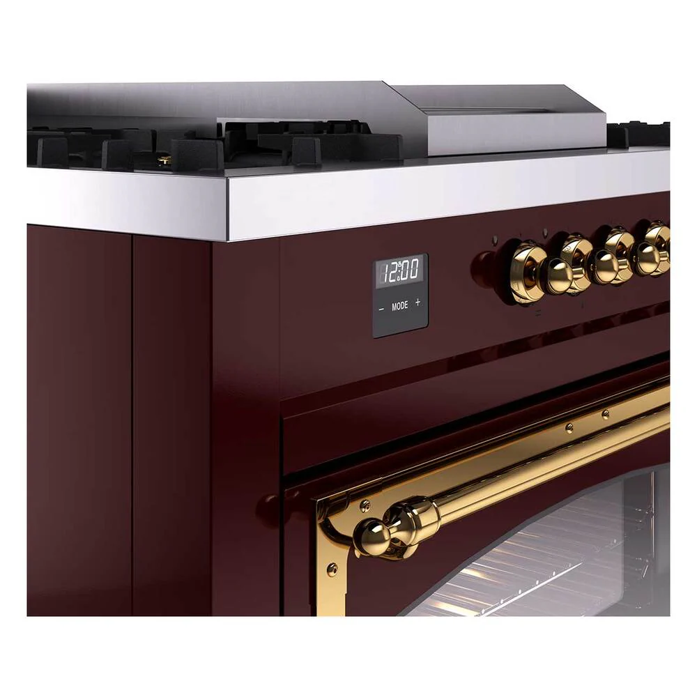 Ilve UN60FSNMPBUGLP Ilve Un60Fsnmpbuglp Nostalgie Ii Noblesse 60" Dual Fuel Range (7 Sealed Burners + Griddle + French Top, Liquid Propane, Triple Glass Door, Burgundy, Brass) - Image 7