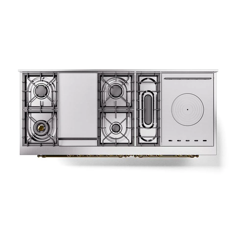 Ilve UN60FSNMPBUGLP Ilve Un60Fsnmpbuglp Nostalgie Ii Noblesse 60" Dual Fuel Range (7 Sealed Burners + Griddle + French Top, Liquid Propane, Triple Glass Door, Burgundy, Brass) - Image 8