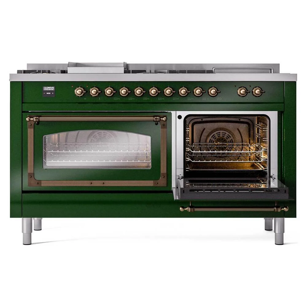 Ilve UN60FSNMPEGB Ilve Un60Fsnmpegb Nostalgie Ii Noblesse 60" Dual Fuel Range (7 Sealed Burners + Griddle + French Top, Natural Gas, Triple Glass Door, Emerald Green, Burnished) - Image 5