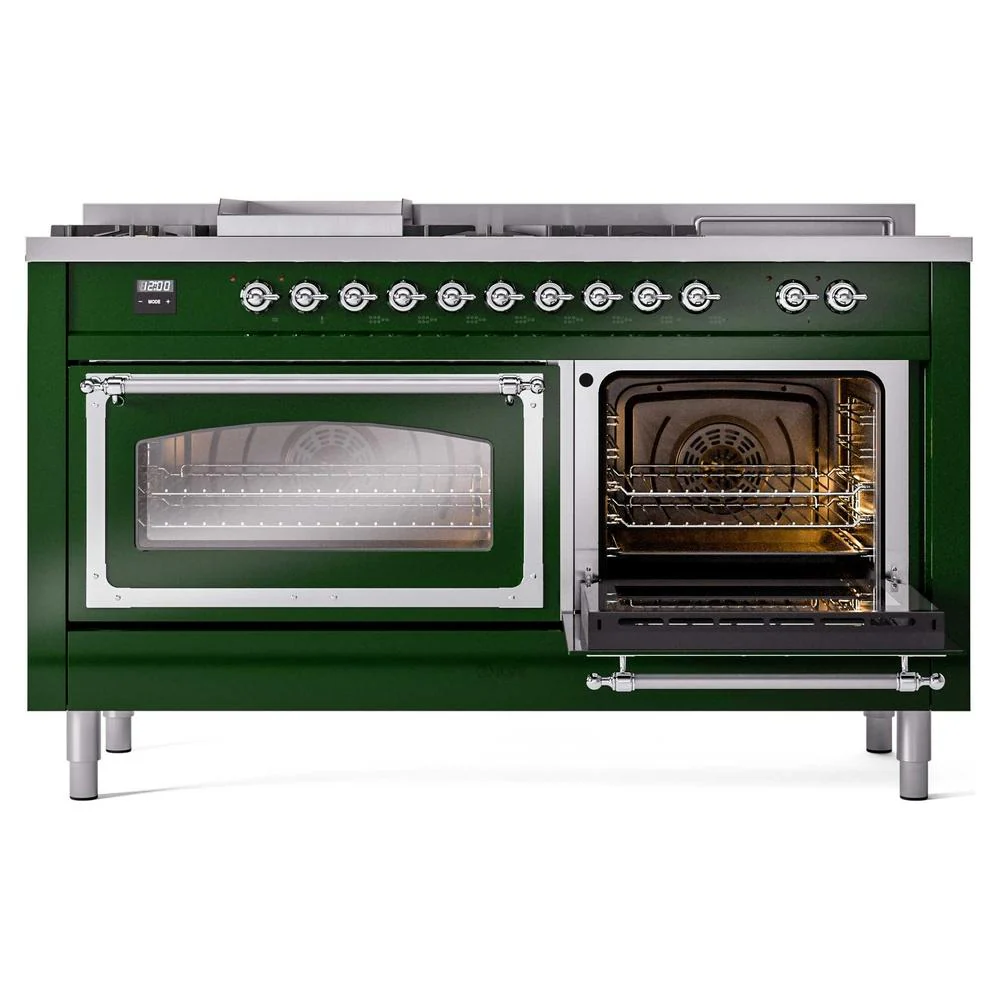 Ilve UN60FSNMPEGC Ilve Un60Fsnmpegc Nostalgie Ii Noblesse 60" Dual Fuel Range (7 Sealed Burners + Griddle + French Top, Natural Gas, Triple Glass Door, Emerald Green, Chrome) - Image 5