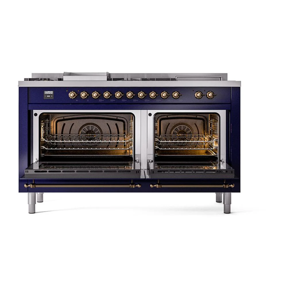 Ilve UN60FSNMPMBB Ilve Un60Fsnmpmbb Nostalgie Ii Noblesse 60" Dual Fuel Range (7 Sealed Burners + Griddle + French Top, Natural Gas, Triple Glass Door, Midnight Blue, Burnished) - Image 3