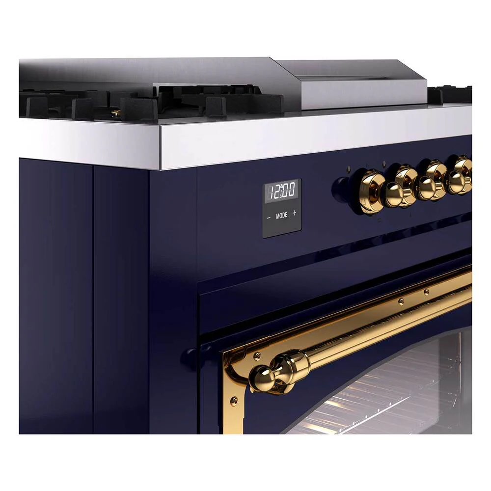 Ilve UN60FSNMPMBGLP Ilve Un60Fsnmpmbglp Nostalgie Ii Noblesse 60" Dual Fuel Range (7 Sealed Burners + Griddle + French Top, Liquid Propane, Triple Glass Door, Midnight Blue, Brass) - Image 7