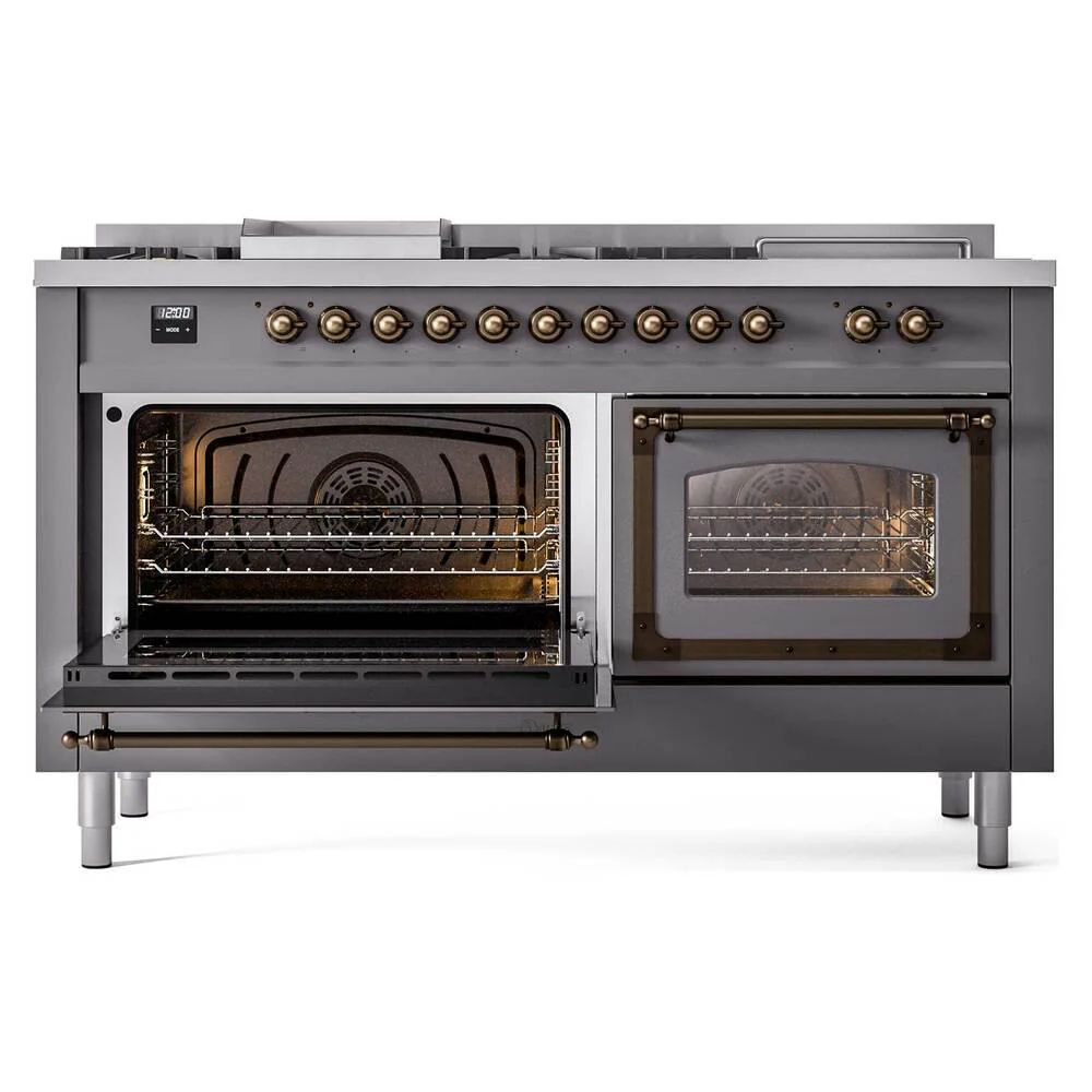 Ilve UN60FSNMPMGBLP Ilve Un60Fsnmpmgblp Nostalgie Ii Noblesse 60" Dual Fuel Range (7 Sealed Burners + Griddle + French Top, Liquid Propane, Triple Glass Door, Graphite Matte, Burnished) - Image 4