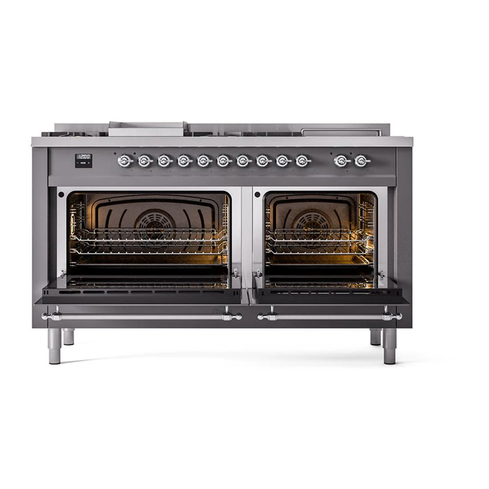 Ilve UN60FSNMPMGC Ilve Un60Fsnmpmgc Nostalgie Ii Noblesse 60" Dual Fuel Range (7 Sealed Burners + Griddle + French Top, Natural Gas, Triple Glass Door, Graphite Matte, Chrome) - Image 3
