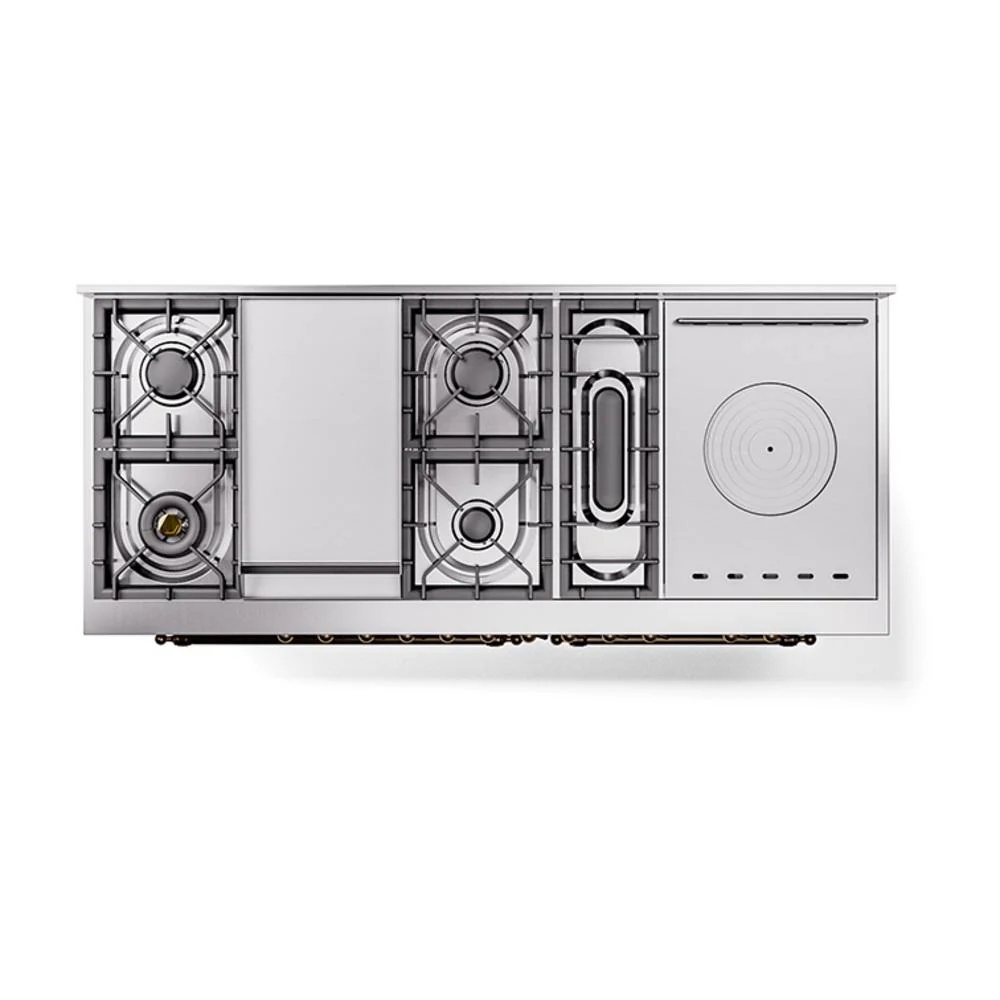 Ilve UN60FSNMPRABLP Ilve Un60Fsnmprablp Nostalgie Ii Noblesse 60" Dual Fuel Range (7 Sealed Burners + Griddle + French Top, Liquid Propane, Triple Glass Door, Ral, Burnished) - Image 8