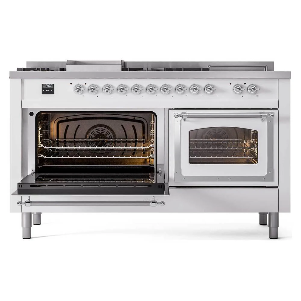 Ilve UN60FSNMPRAC Ilve Un60Fsnmprac Nostalgie Ii Noblesse 60" Dual Fuel Range (7 Sealed Burners + Griddle + French Top, Natural Gas, Triple Glass Door, Ral, Chrome) - Image 4