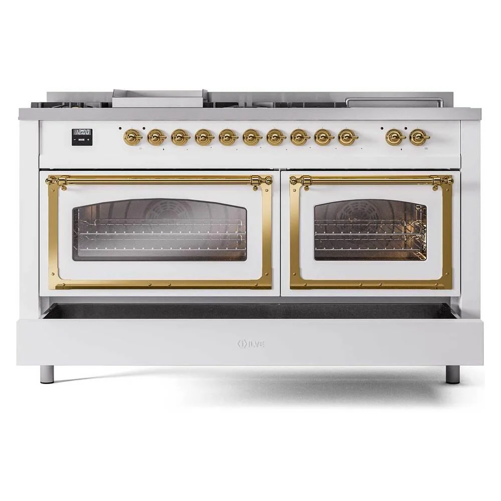 Ilve UN60FSNMPRAGLP Ilve Un60Fsnmpraglp Nostalgie Ii Noblesse 60" Dual Fuel Range (7 Sealed Burners + Griddle + French Top, Liquid Propane, Triple Glass Door, Ral, Brass) - Image 6